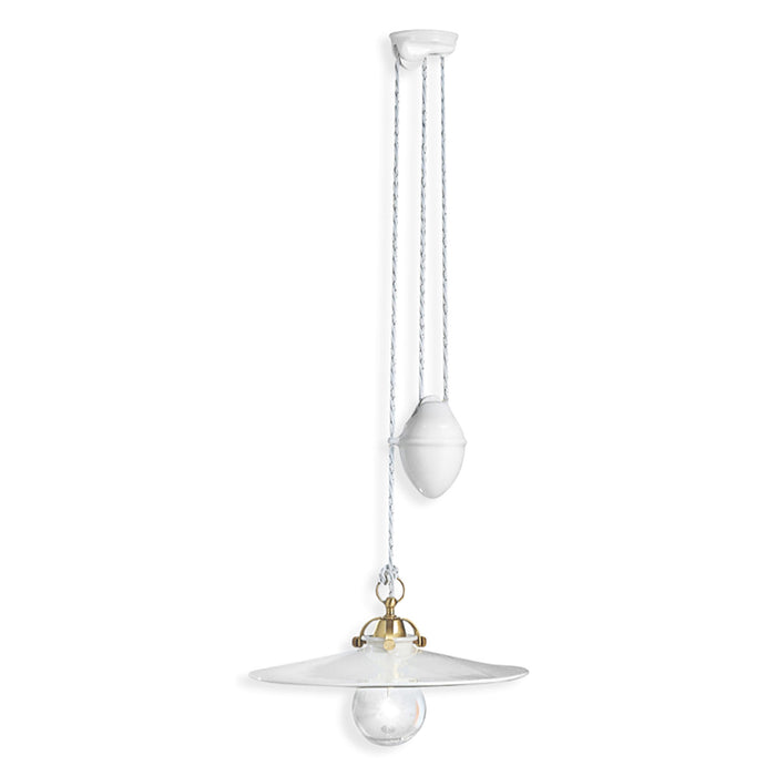 Sospensione Saliscendi Classico Asti Ferro E Ceramica Ottone Decorato 1 Luce E27