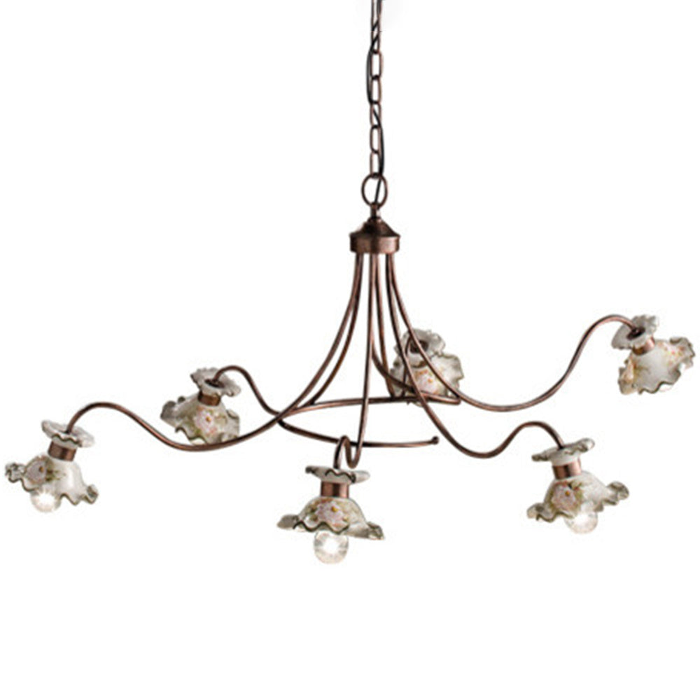 Lampadario Classico Milano Metallo E Ceramica Nero Sfumato Rame 6 Luci E14