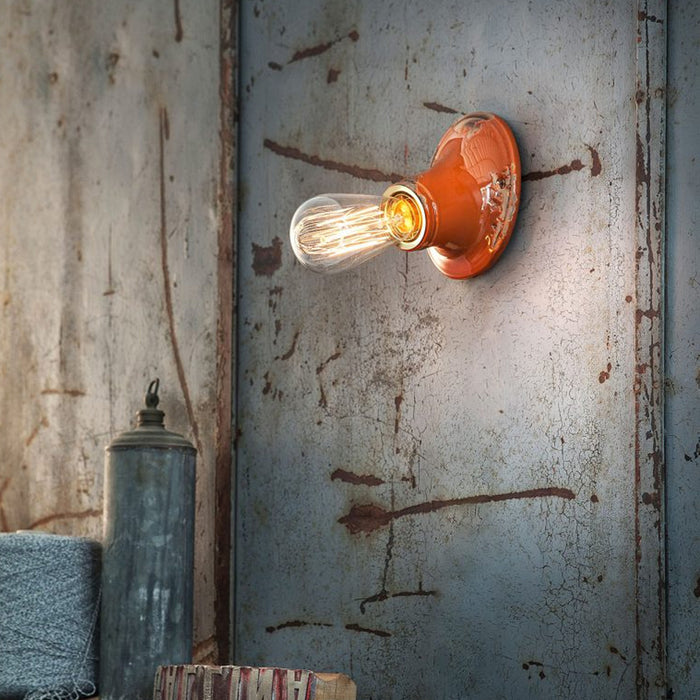 Applique Vintage Senza Diffusore Ceramica Arancio 1 Luce E27