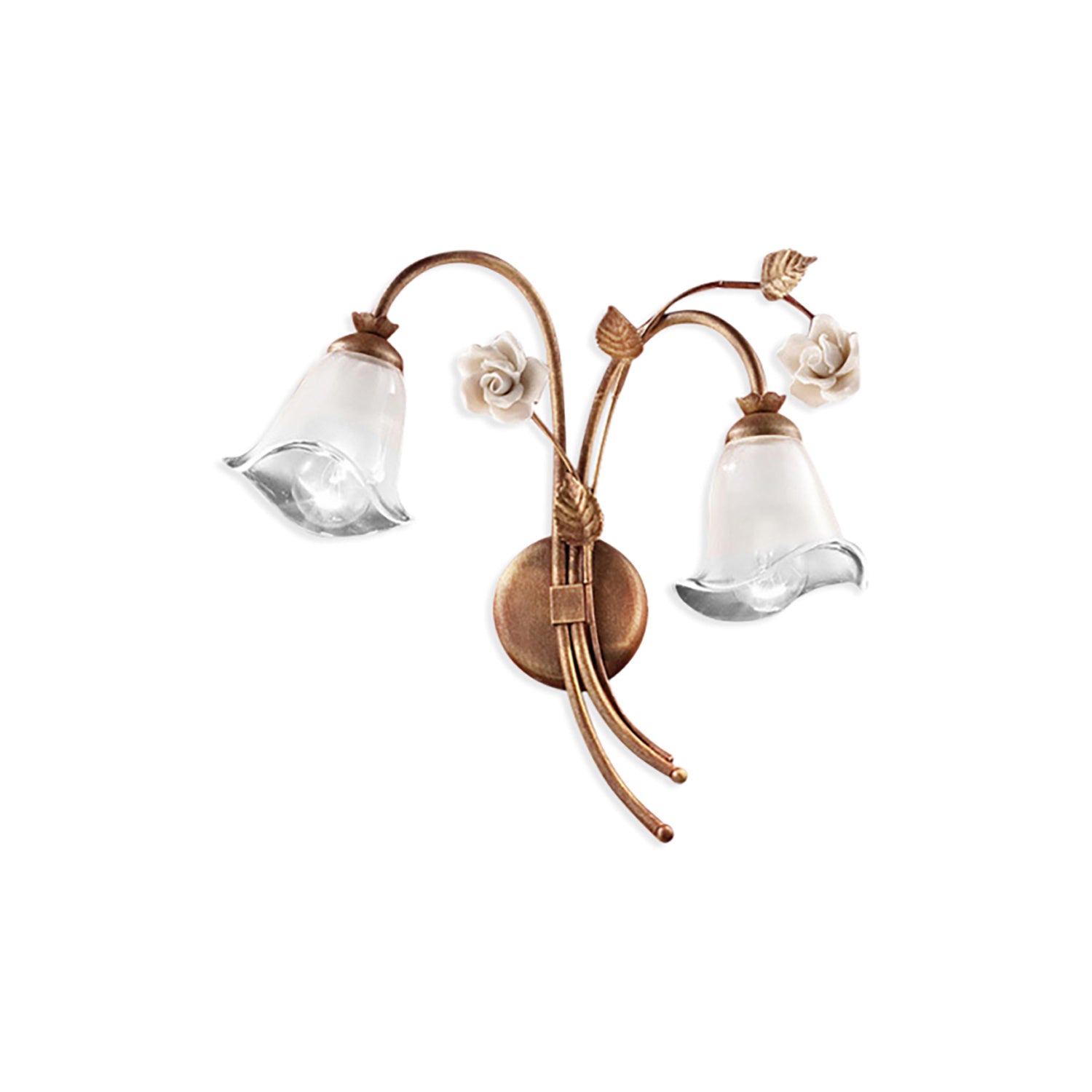 Applique Classica Siena Metallo E Ceramica Ruggine Decorato Lucido 2 Luci E14