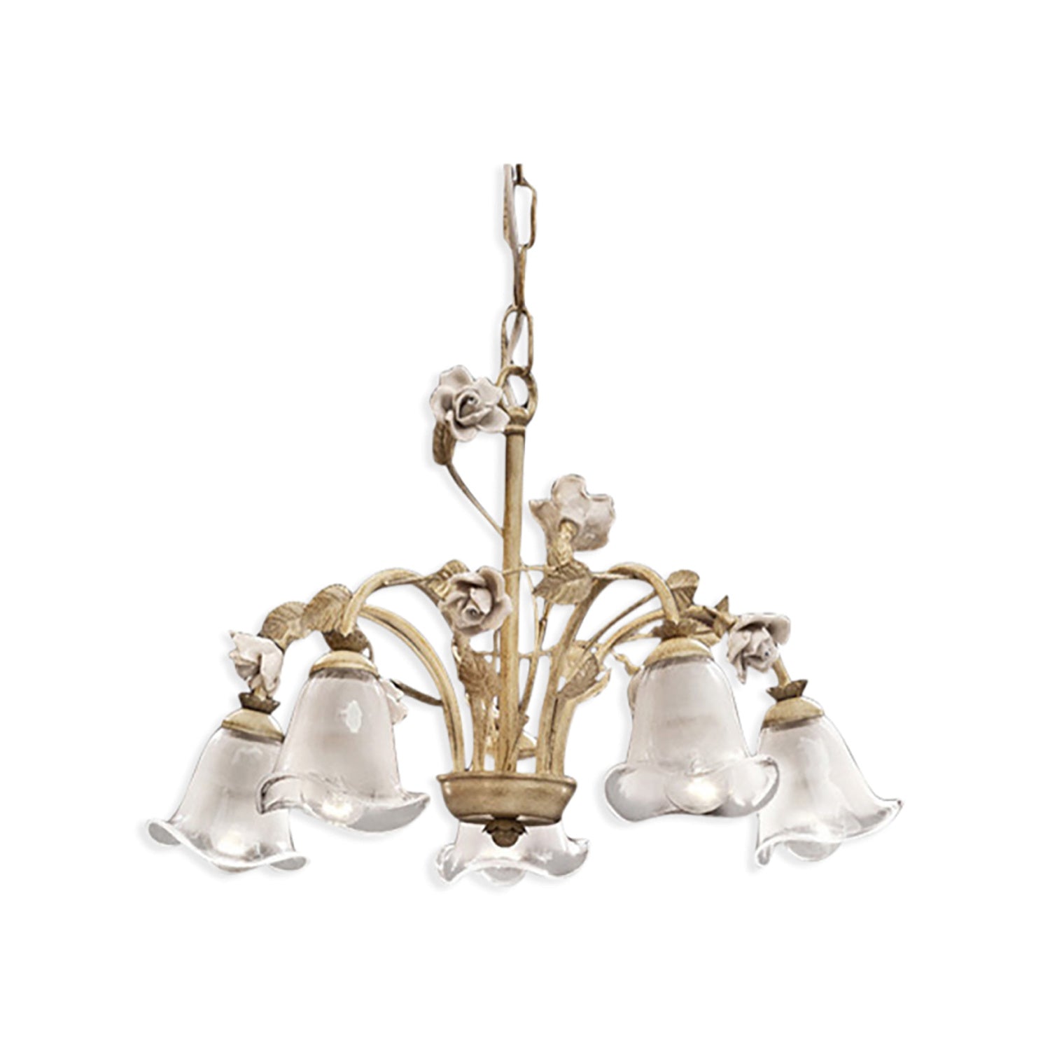 Lampadario Classico Siena Metallo E Ceramica Nero Sfumato Oro Lucido 5 Luci E14