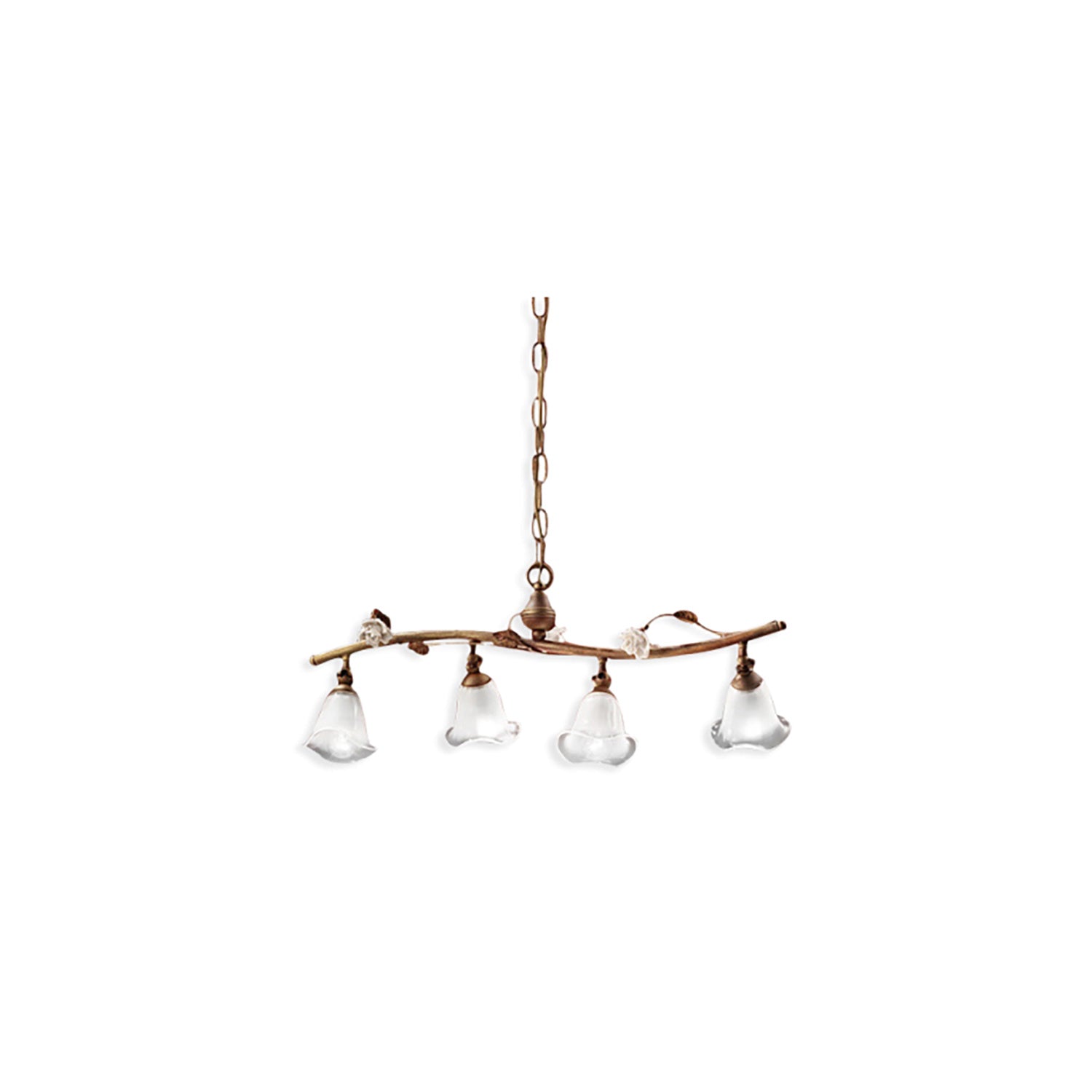 Lampadario Classico Siena Metallo E Ceramica Ruggine Decorato Lucido 4 Luci E14