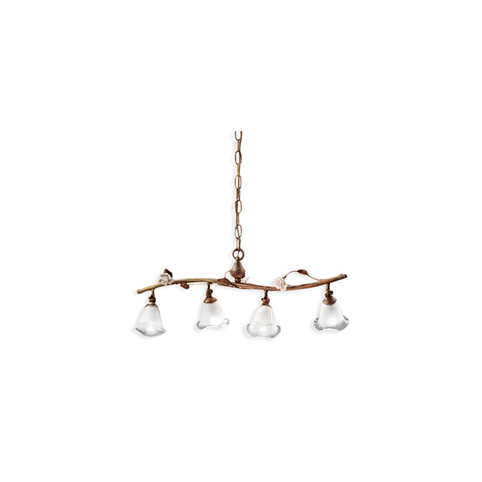 Lampadario Classico Siena Metallo E Ceramica Ruggine Decorato Lucido 4 Luci E14