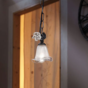 Lampadario Classico Siena Metallo E Ceramica Nero Sfumato Argento 1 Luce E14