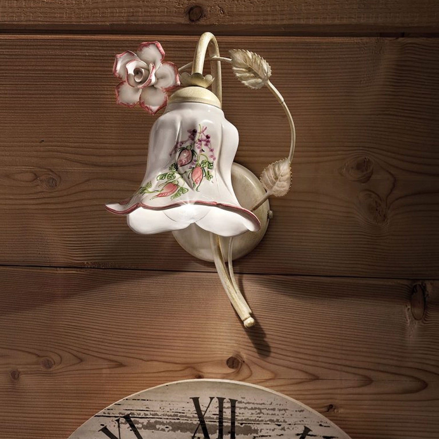 Applique Classica Pisa Metallo E Ceramica Bianco Sfumato Oro 1 Luce E14