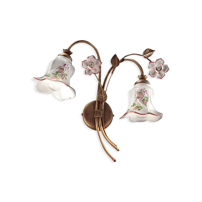 Applique Classica Pisa Metallo E Ceramica Ruggine Sfumato Oro 2 Luci E14