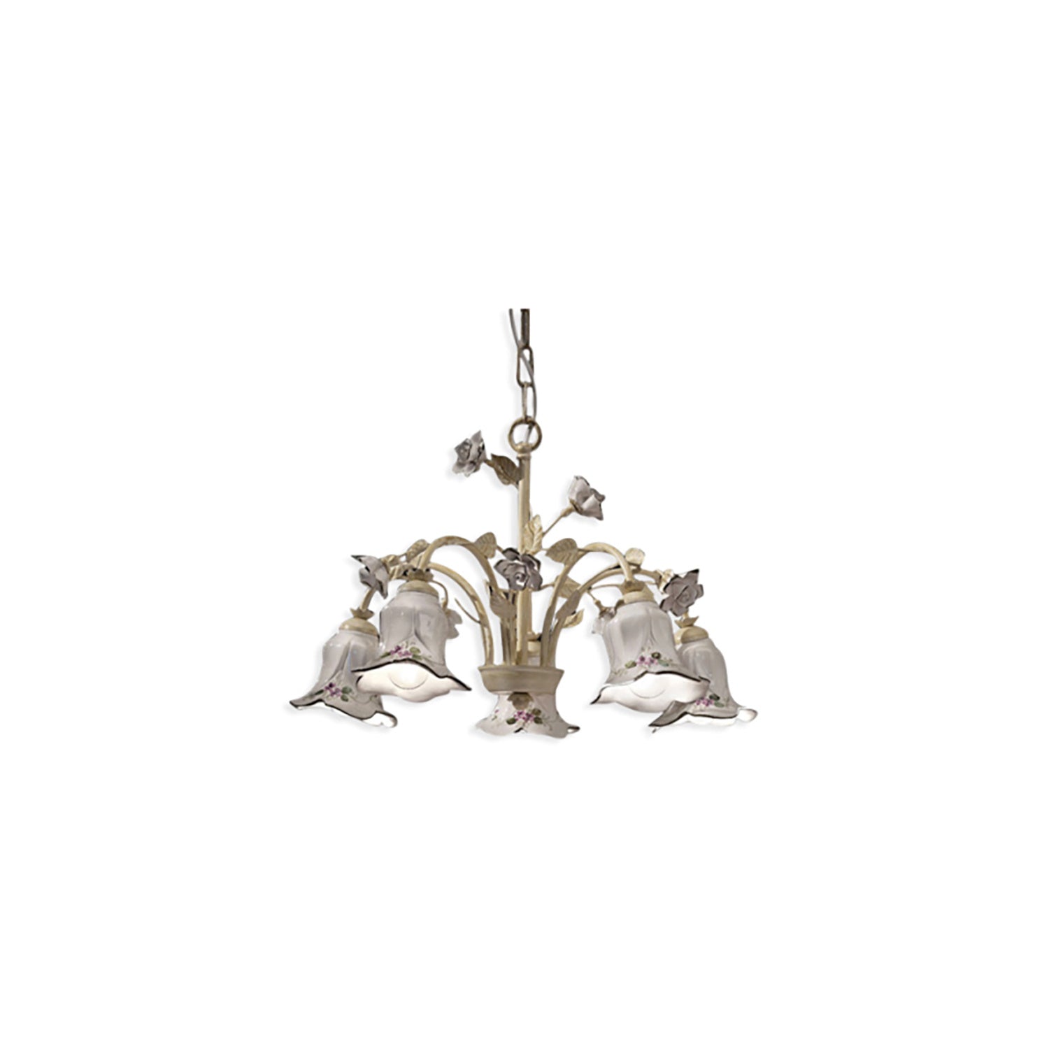 Lampadario Classico Pisa Metallo E Ceramica Bianco Sfumato Oro 5 Luci E14