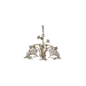 Lampadario Classico Pisa Metallo E Ceramica Bianco Sfumato Oro 5 Luci E14