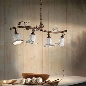 Lampadario Classico Pisa Metallo E Ceramica Ruggine Sfumato Oro 4 Luci E14