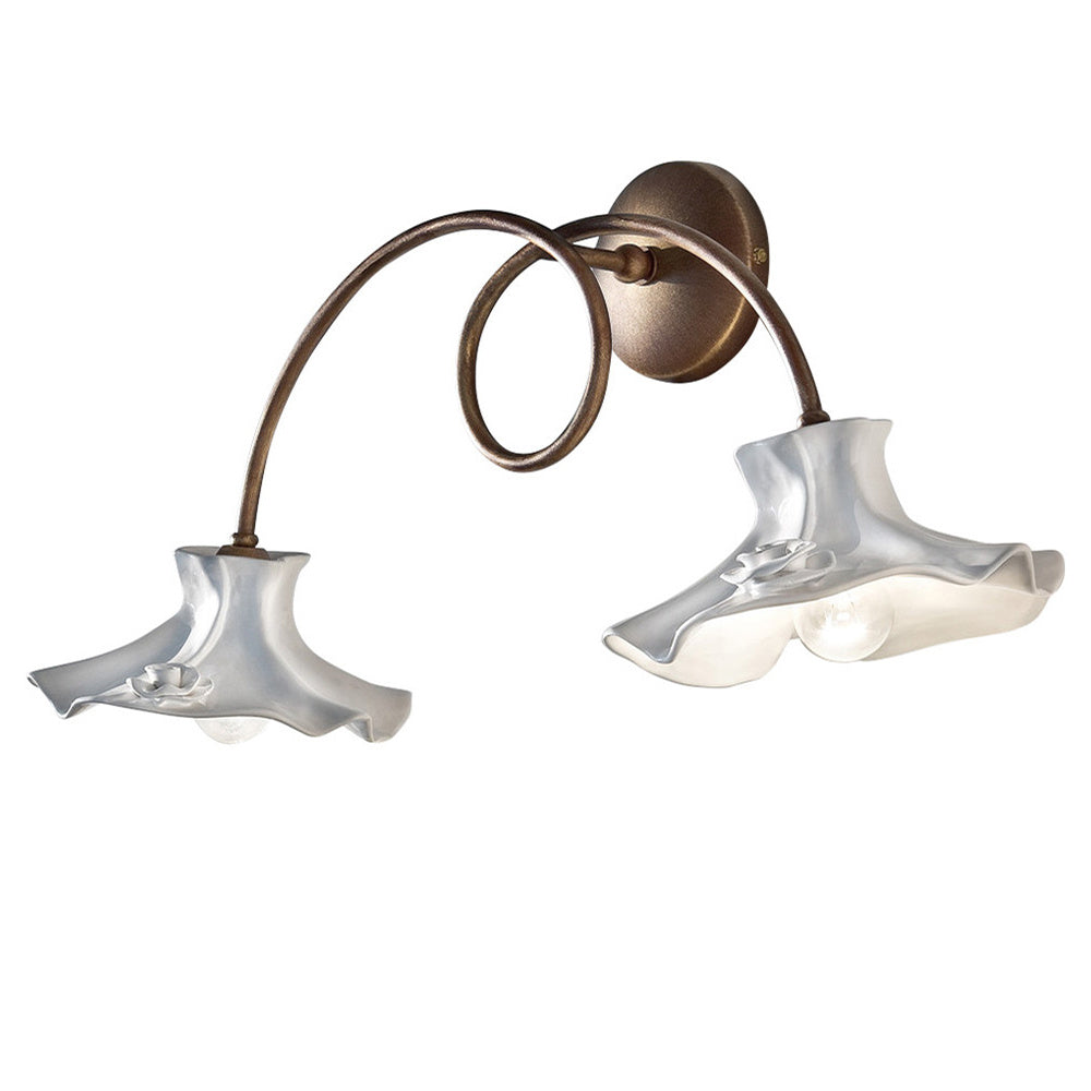 Applique Classica Lecco Metallo E Ceramica Ruggine Decorato 2 Luci E14