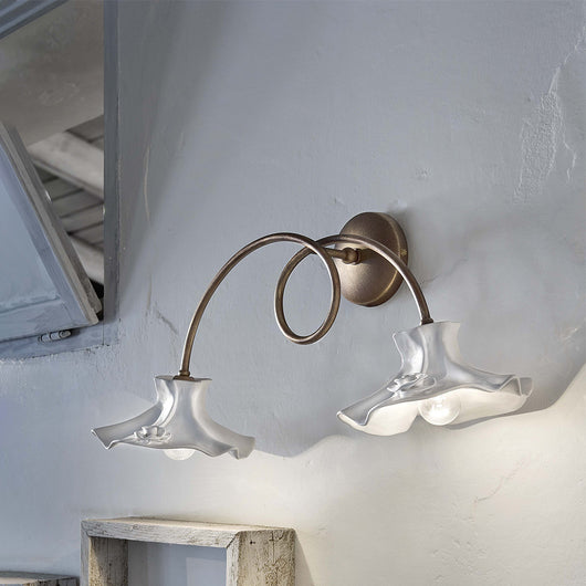 Applique Classica Lecco Metallo E Ceramica Ruggine Decorato 2 Luci E14