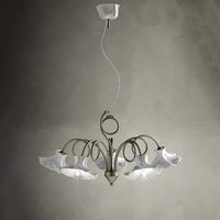 Lampadario Classico Lecco Metallo E Ceramica Argento Decorato 5 Luci E14