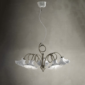 Lampadario Classico Lecco Metallo E Ceramica Argento Decorato 5 Luci E14