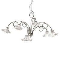 Lampadario Classico Lecco Metallo E Ceramica Argento Decorato 6 Luci E14