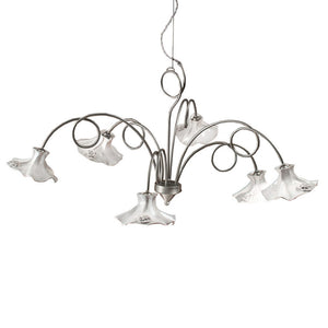 Lampadario Classico Lecco Metallo E Ceramica Argento Decorato 6 Luci E14