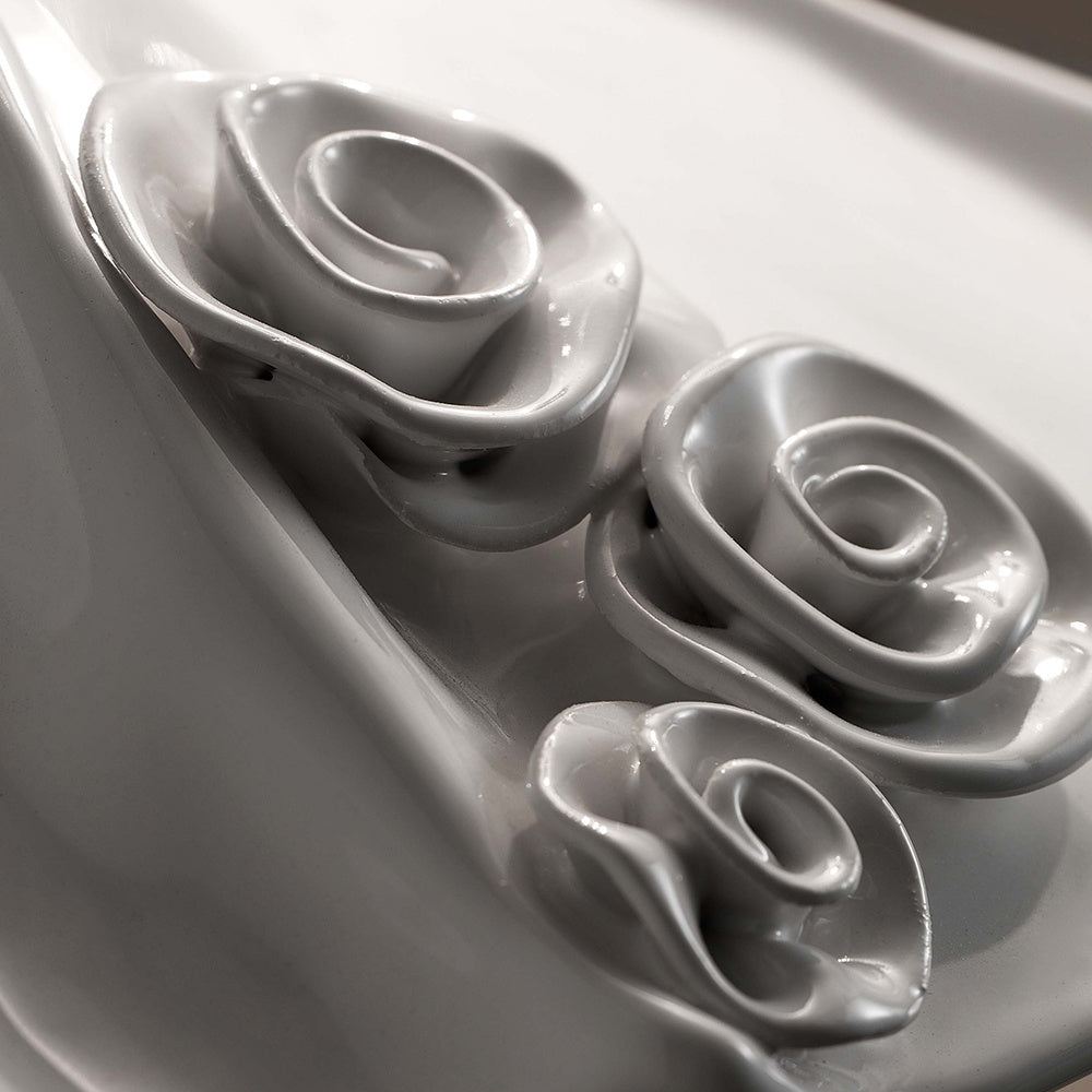 Lampadario Classico Lecco Metallo E Ceramica Argento Decorato 6 Luci E14