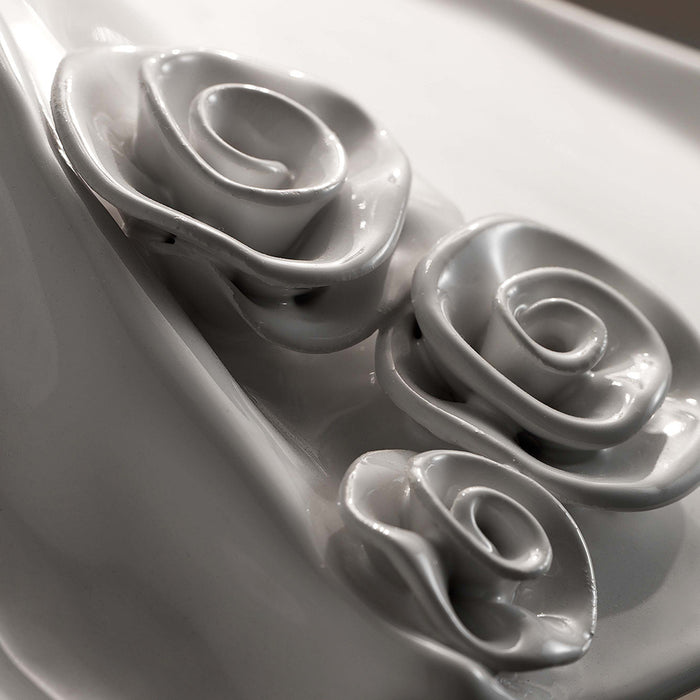 Lampadario Classico Lecco Metallo E Ceramica Argento Decorato 6 Luci E14