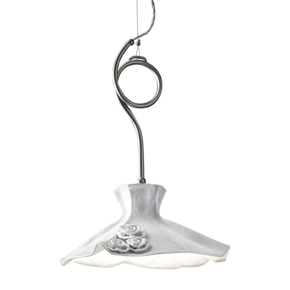 Lampadario Classico Lecco Metallo E Ceramica Argento Decorato 1 Luce E27