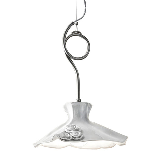 Lampadario Classico Lecco Metallo E Ceramica Argento Decorato 1 Luce E27