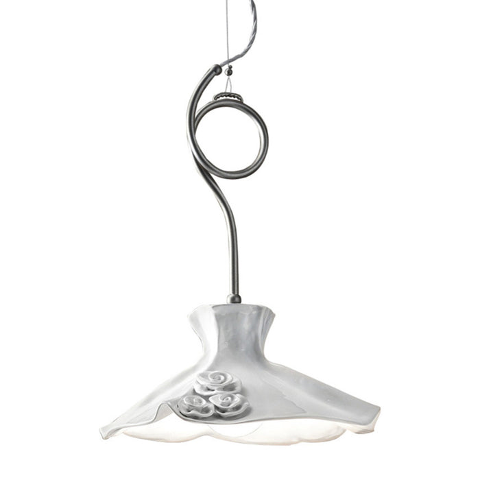 Lampadario Classico Lecco Metallo E Ceramica Argento Decorato 1 Luce E27