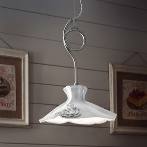 Lampadario Classico Lecco Metallo E Ceramica Argento Decorato 1 Luce E27