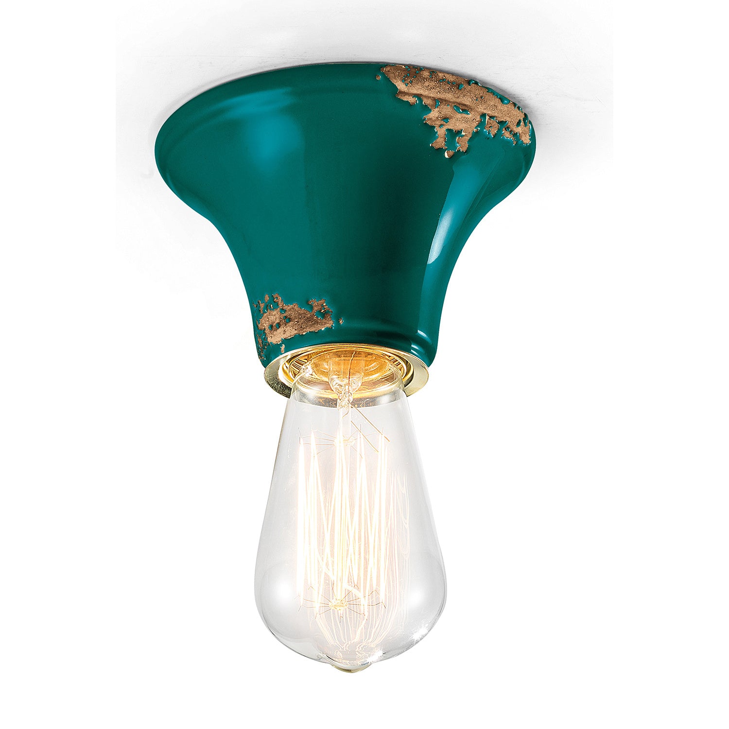 Plafoniera Vintage Tonda Piccola Ceramica Verde 1 Luce E27