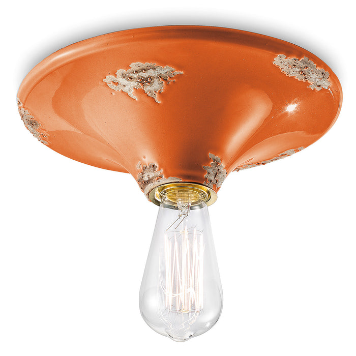 Plafoniera Vintage Tonda Grande Ceramica Arancio 1 Luce E27
