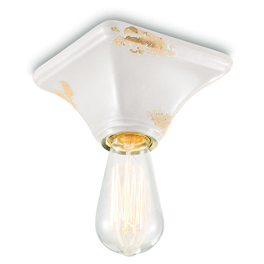 Plafoniera Vintage Quadrata Piccola Ceramica Bianca 1 Luce E27
