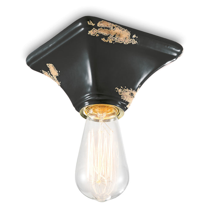 Plafoniera Vintage Quadrata Piccola Ceramica Nera 1 Luce E27