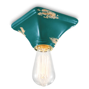 Plafoniera Vintage Quadrata Piccola Ceramica Verde 1 Luce E27