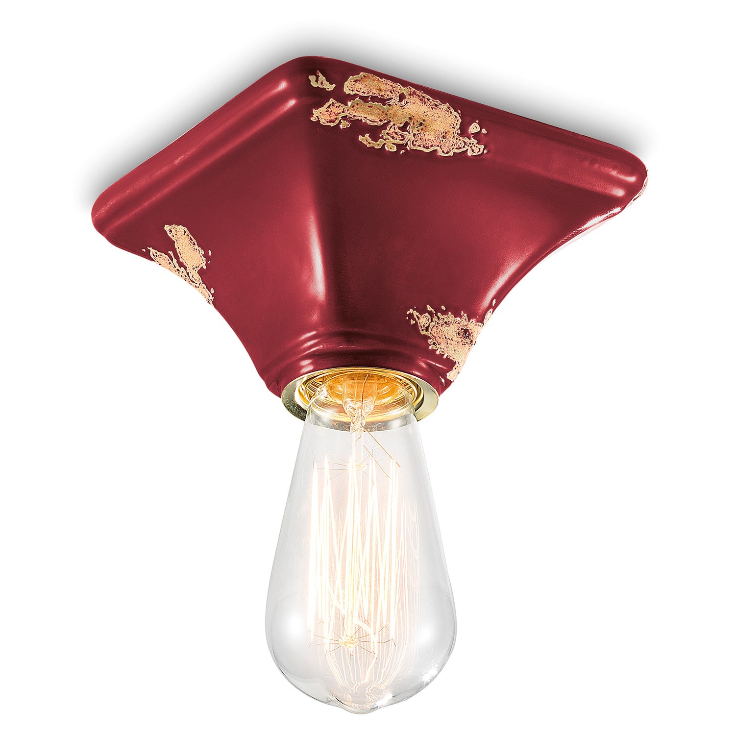 Plafoniera Vintage Quadrata Piccola Ceramica Bordeaux 1 Luce E27
