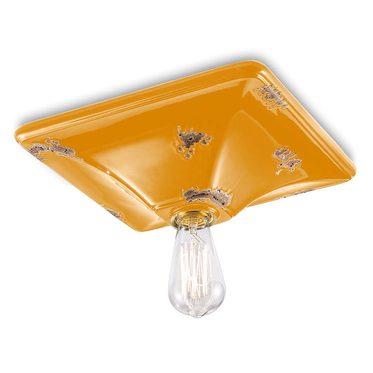 Plafoniera Vintage Quadrata Grande Ceramica Gialla 1 Luce E27