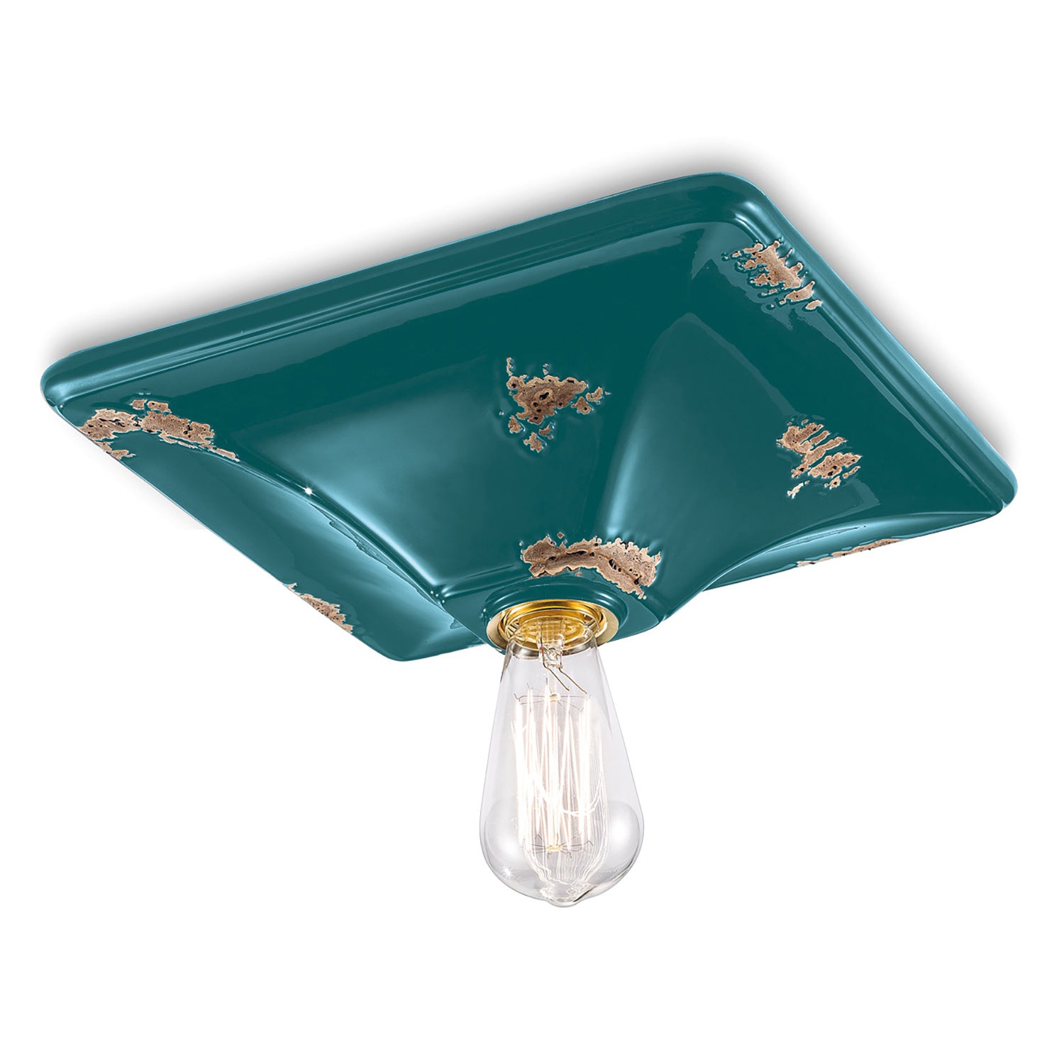 Plafoniera Vintage Quadrata Grande Ceramica Verde 1 Luce E27