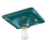 Plafoniera Vintage Quadrata Grande Ceramica Verde 1 Luce E27