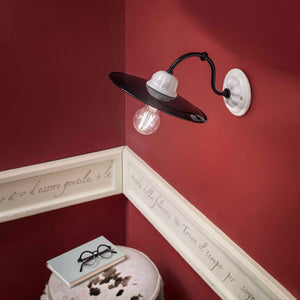 Applique Classica Potenza Ferro E Ceramica Nero E Decorata Lucida 1 Luce E27