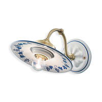 Applique Classica Asti Ceramica E Ottone Satinato Decorato Filo Blu 1 Luce E27