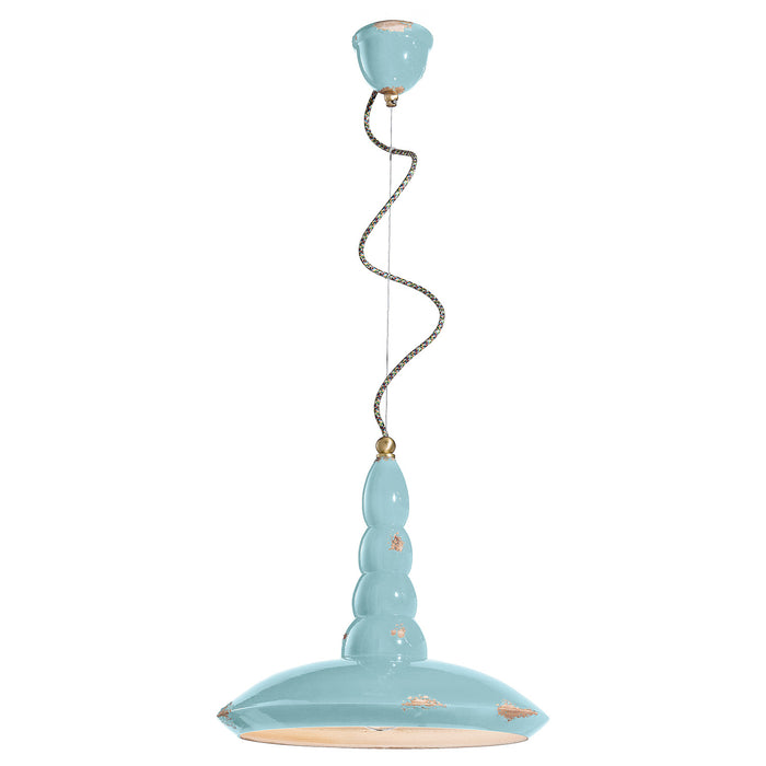 Lampadario Vintage Vague Vintage Ferro E Ceramica Azzurro 1 Luce E27 40Cm