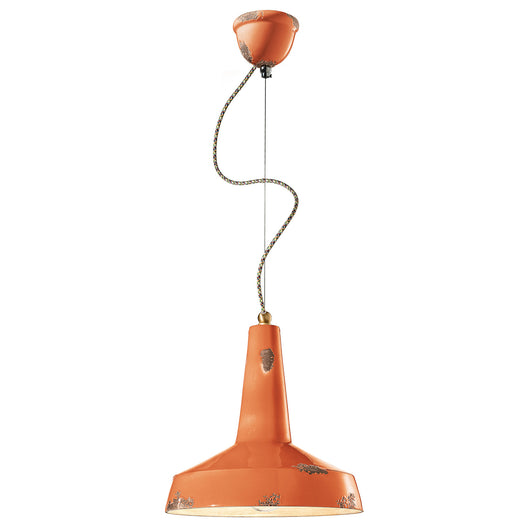 Lampadario Vintage Vague Vintage Ferro E Ceramica Arancio 1 Luce E27 35Cm