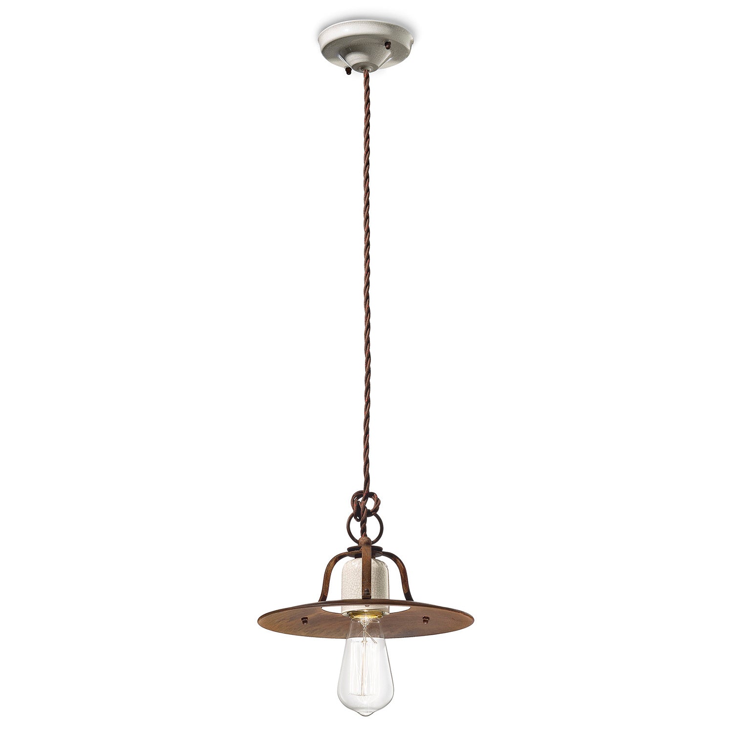 Lampadario Vintage Grunge Ferro E Ceramica Craquele' 1 Luce E27 25Cm