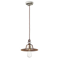 Lampadario Vintage Grunge Ferro E Ceramica Craquele' 1 Luce E27 25Cm