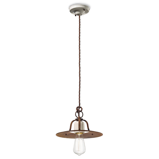 Lampadario Vintage Grunge Ferro E Ceramica Craquele' 1 Luce E27 25Cm