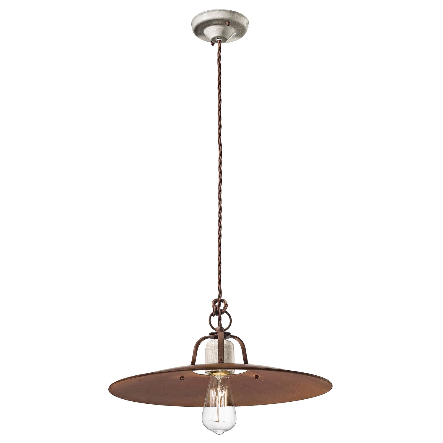 Lampadario Vintage Grunge Ferro E Ceramica Craquele' 1 Luce E27 40Cm