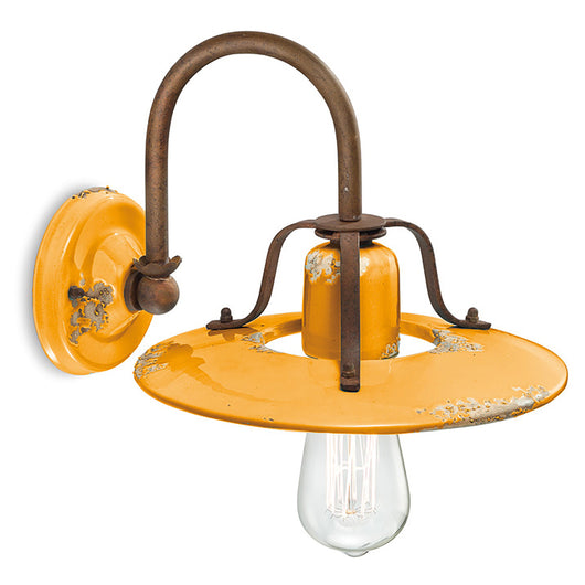 Applique Vintage Country Ferro E Ceramica Giallo 1 Luce E27 25Cm
