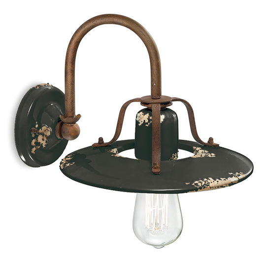 Applique Vintage Country Ferro E Ceramica Nero 1 Luce E27 25Cm
