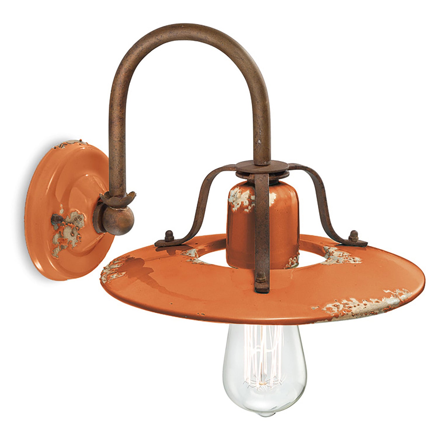 Applique Vintage Country Ferro E Ceramica Arancio 1 Luce E27 25Cm