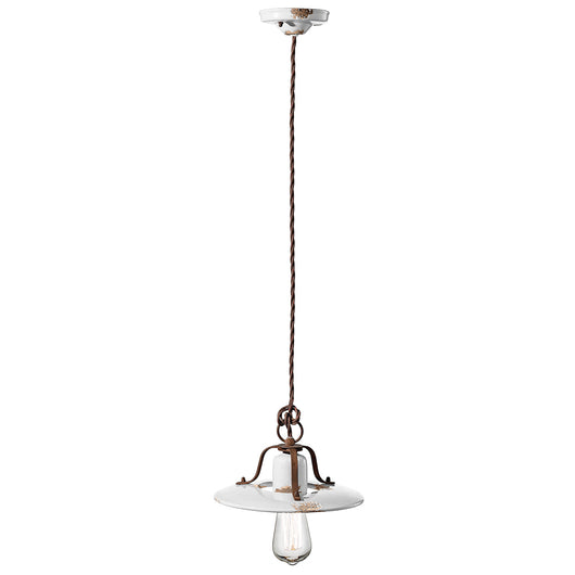 Lampadario Vintage Country Ferro E Ceramica Bianco 1 Luce E27 25Cm