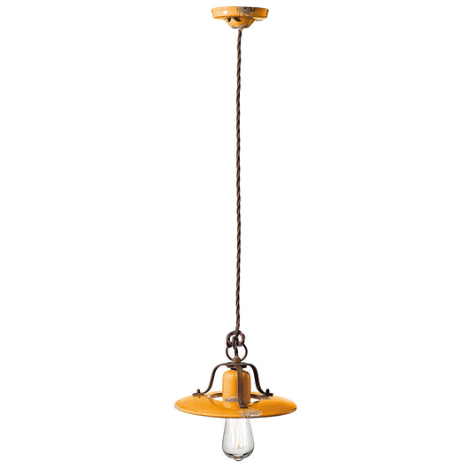 Lampadario Vintage Country Ferro E Ceramica Giallo 1 Luce E27 25Cm