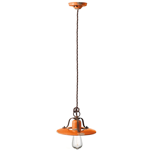 Lampadario Vintage Country Ferro E Ceramica Arancio 1 Luce E27 25Cm