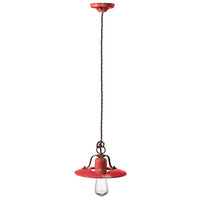 Lampadario Vintage Country Ferro E Ceramica Rosso 1 Luce E27 25Cm