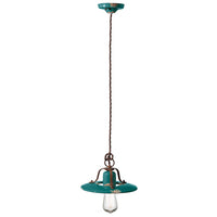 Lampadario Vintage Country Ferro E Ceramica Verde 1 Luce E27 25Cm